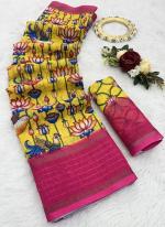 Linen Yellow Casual Wear Digital Printed Saree